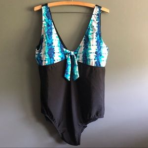 Blue Ice Plus Size One Piece Black with Blue Tie-Dye